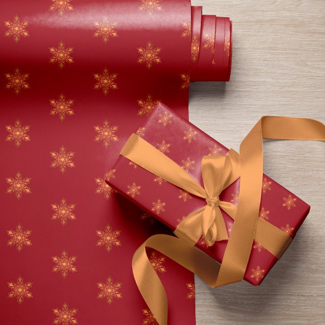 Simple elegant gold snowflakes red Christmas Wrapping Paper (Creator Uploaded)