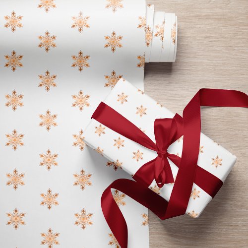 Simple elegant gold snowflakes white Christmas Wrapping Paper