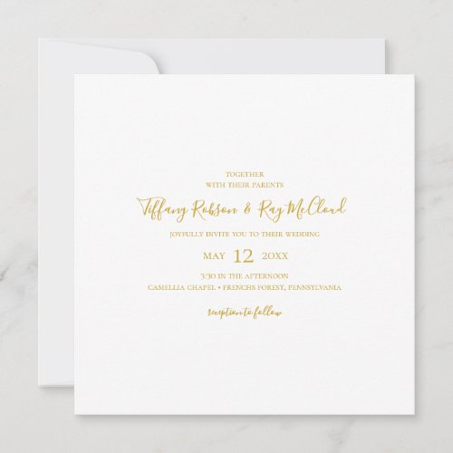 Simple Elegant Gold Square Wedding Invitation