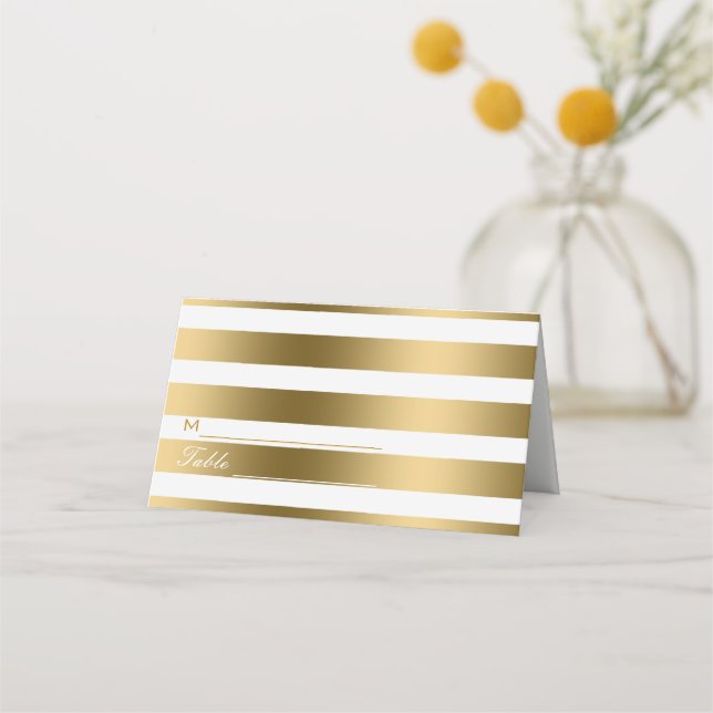 Simple Elegant Gold Stripes Place Card (Front)