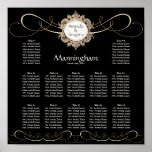 Simple Elegant Gold Swirl Black Wedding Seating Poster at Zazzle