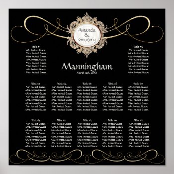 Simple Elegant Gold Swirl Black Wedding Seating Poster by AudreyJeanne at Zazzle