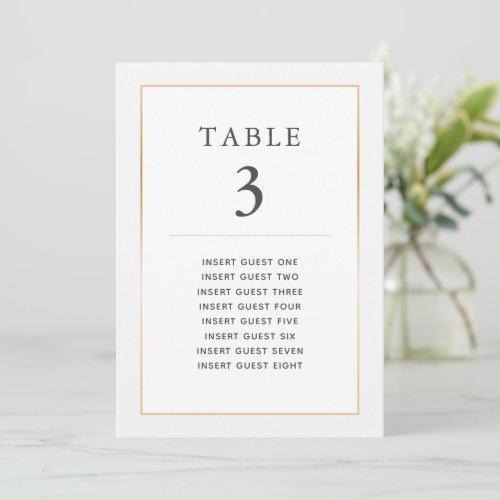Simple Elegant Gold Table 3 Custom Seating Card