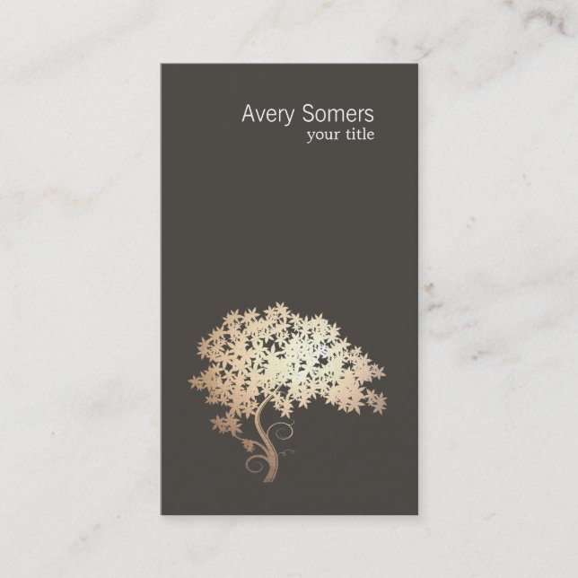 Simple Elegant Gold Tree Logo Business Card (Front)