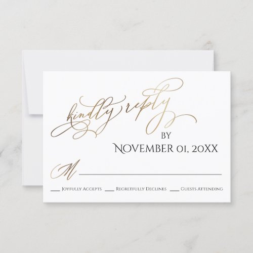 Simple Elegant Gold Type Kindly Reply RSVP Card