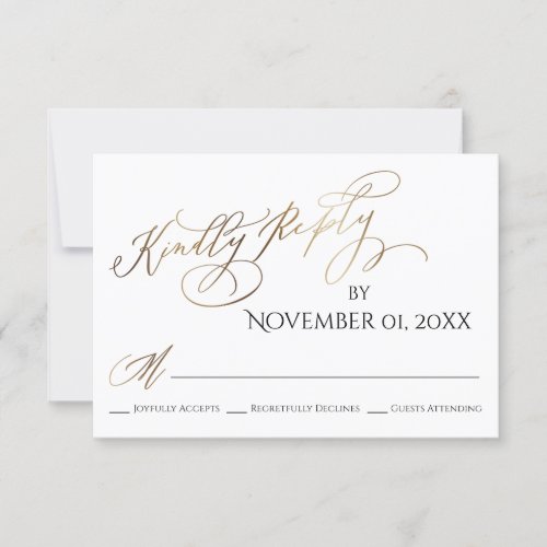 Simple Elegant Gold Type Kindly Reply RSVP Card