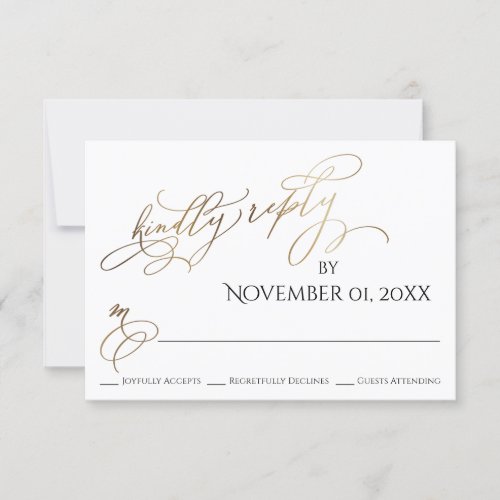 Simple Elegant Gold Type Kindly Reply RSVP Card