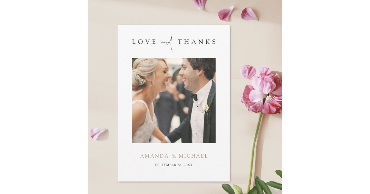Simple Elegant Gold Typography Photo Wedding Thank You Card | Zazzle