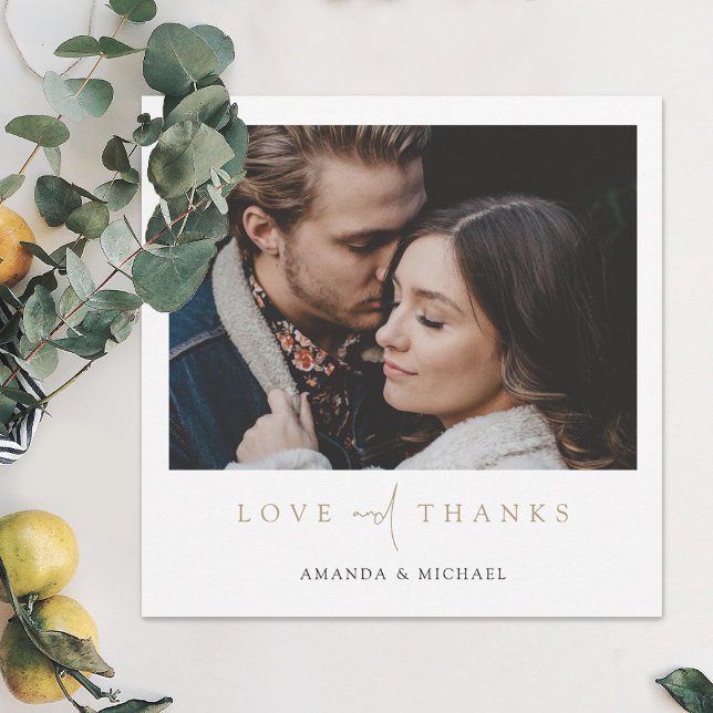 Simple Elegant Gold Typography Photo Wedding Thank You Card (Creator Uploaded)