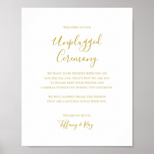 Simple Elegant Gold Unplugged Ceremony Sign