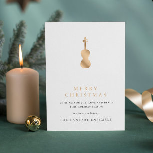 Simple Elegant Gold Violin Musical Christmas Holid Holiday Card