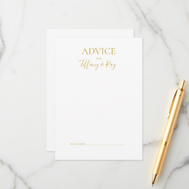 Simple Elegant Gold Wedding Advice Card (Front/Back In Situ)