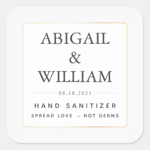 Simple Elegant Gold Wedding Hand Sanitizer Covid Square Sticker