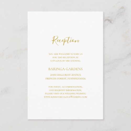 Simple Elegant Gold Wedding Reception Card