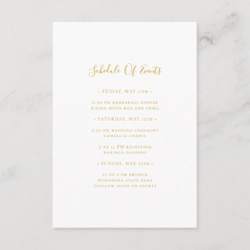 Simple Elegant Gold Wedding Schedule of Events Enclosure Card
