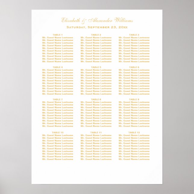 Simple Elegant Gold Wedding Seating Chart | Poster (Front)