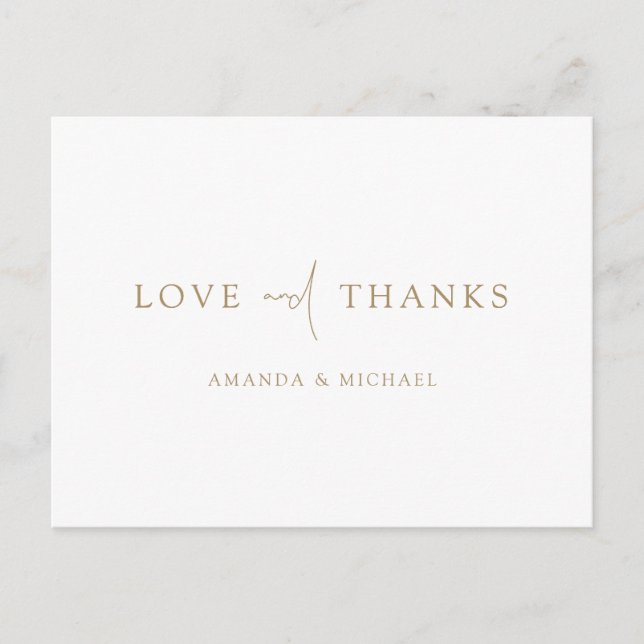 Simple Elegant Gold Wedding Thank You Postcard (Front)