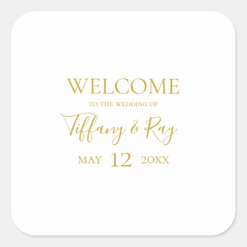 Simple Elegant Gold Wedding Welcome Square Sticker