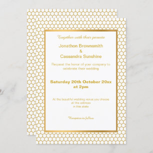 SIMPLE & ELEGANT GOLD WHITE HEXAGON PATTERN INVITATION