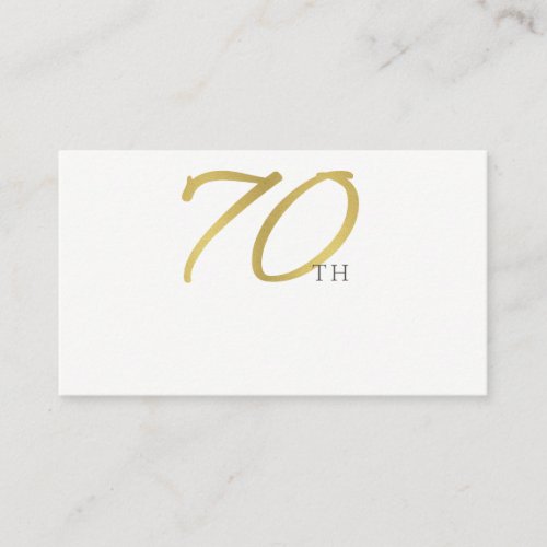 SIMPLE ELEGANT GOLD WHITE TYPOGRAPHY 70 BIRTHDAY PLACE CARD