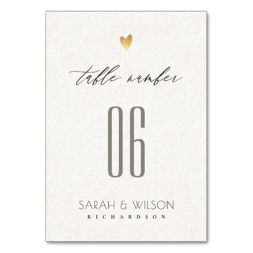 SIMPLE ELEGANT GOLD WHITE TYPOGRAPHY TABLE CARD