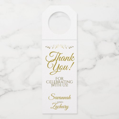 Simple Elegant Gold  White Wedding Thank You Bottle Hanger Tag