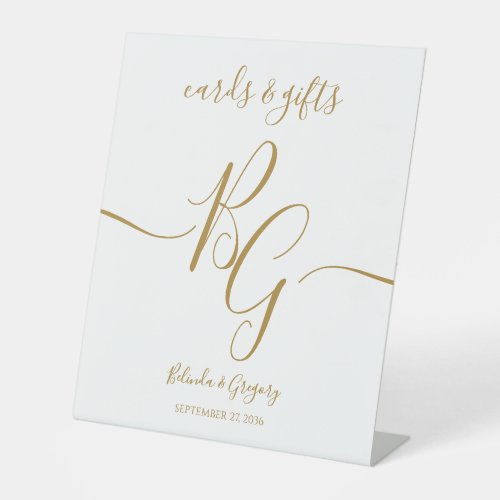 Simple Elegant Golden Initial Wedding Cards Gifts Pedestal Sign