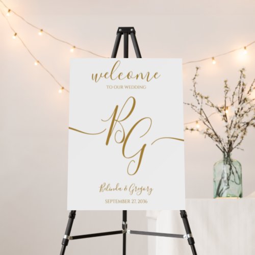 Simple Elegant Golden Initial Wedding Welcome Sign