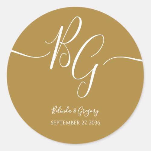 Simple Elegant Golden Initials Wedding Classic Round Sticker