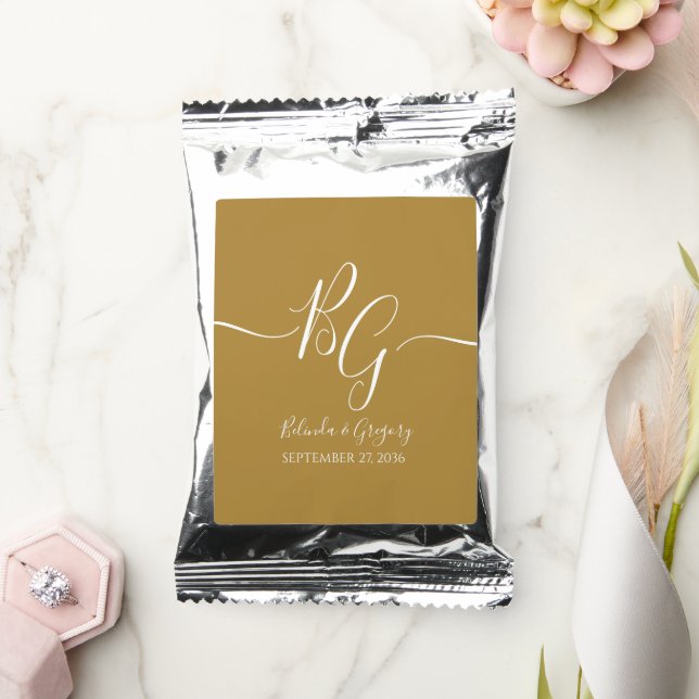 Simple Elegant Golden Initials Wedding   Coffee Drink Mix (Wedding)