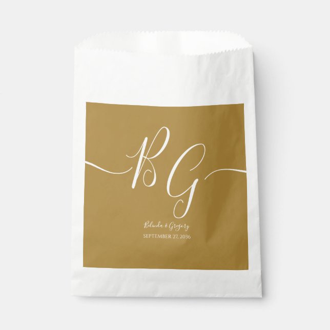 Simple Elegant Golden Initials Wedding  Favor Bag (Front)