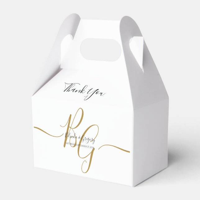 Simple Elegant Golden Initials Wedding Favor Boxes (Front Side)
