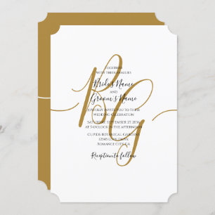 Simple Elegant Golden Initials Wedding Invitations