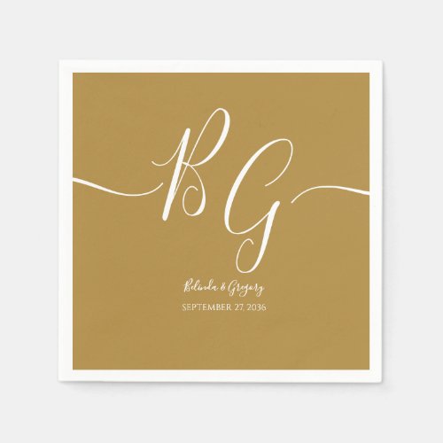 Simple Elegant Golden Initials Wedding Napkins