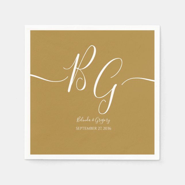 Simple Elegant Golden Initials Wedding Napkins (Front)