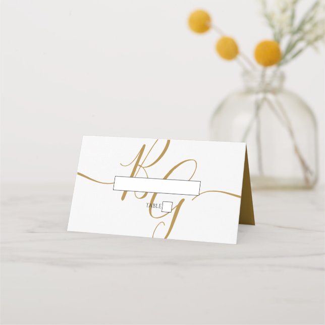Simple Elegant Golden Initials Wedding Place Card (Front)