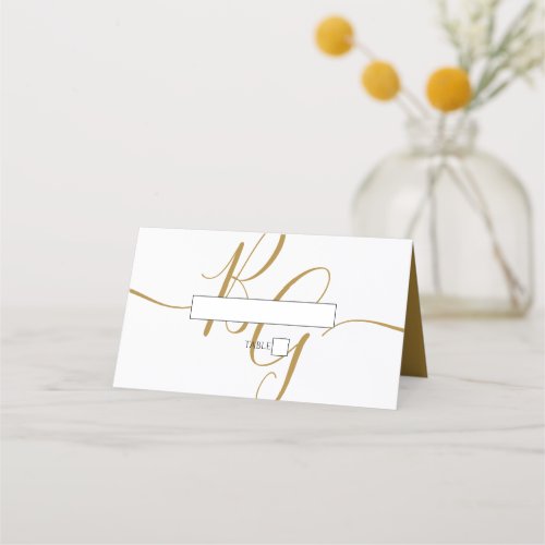 Simple Elegant Golden Initials Wedding Place Card