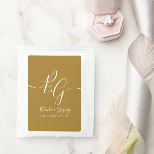 Simple Elegant Golden Initials Wedding   Tea Bag Drink Mix