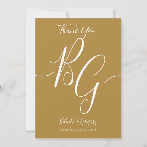 Simple Elegant Golden Initials Wedding Thank You Card