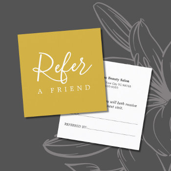 Simple Elegant Golden White Referral Card by pro_business_card at Zazzle