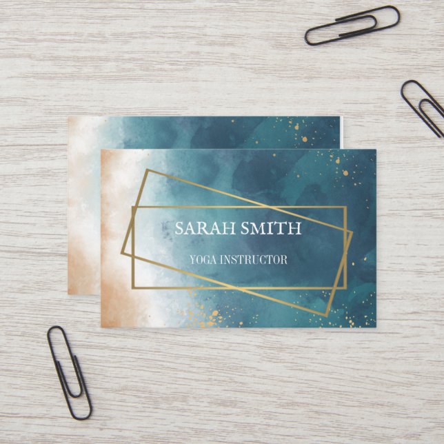 Simple Elegant Golden Yoga Instructor Business Card (Front/Back In Situ)