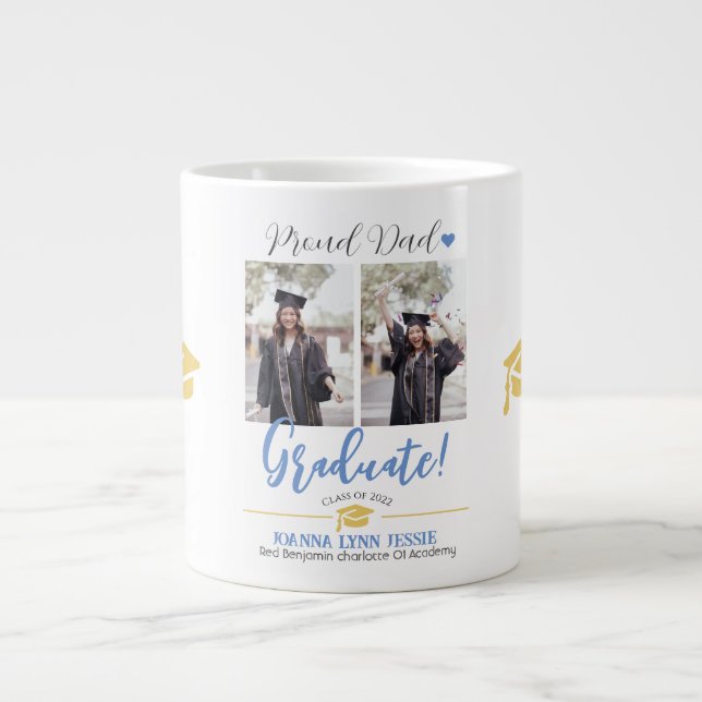Simple Elegant Graduation gold Cap Thanks Script  Giant Coffee Mug (Front)