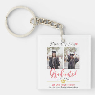 Simple Elegant Graduation gold Cap Thanks Script Keychain