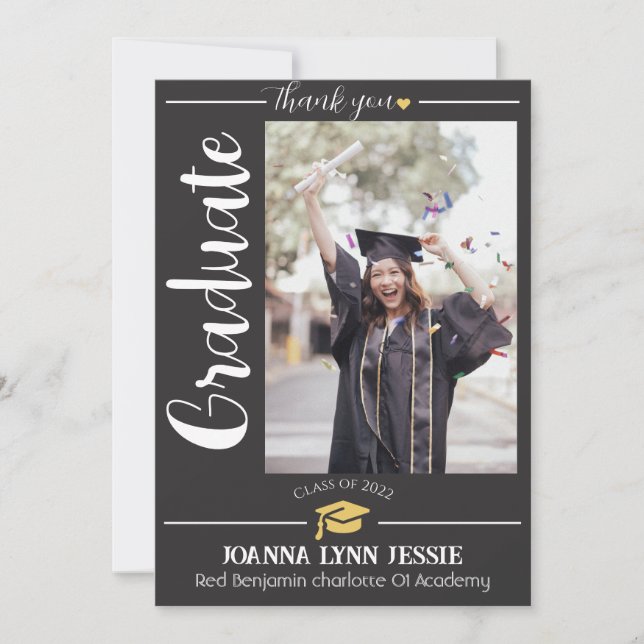 Simple Elegant Graduation gold Cap Thanks Script T Thank You Card (Front)