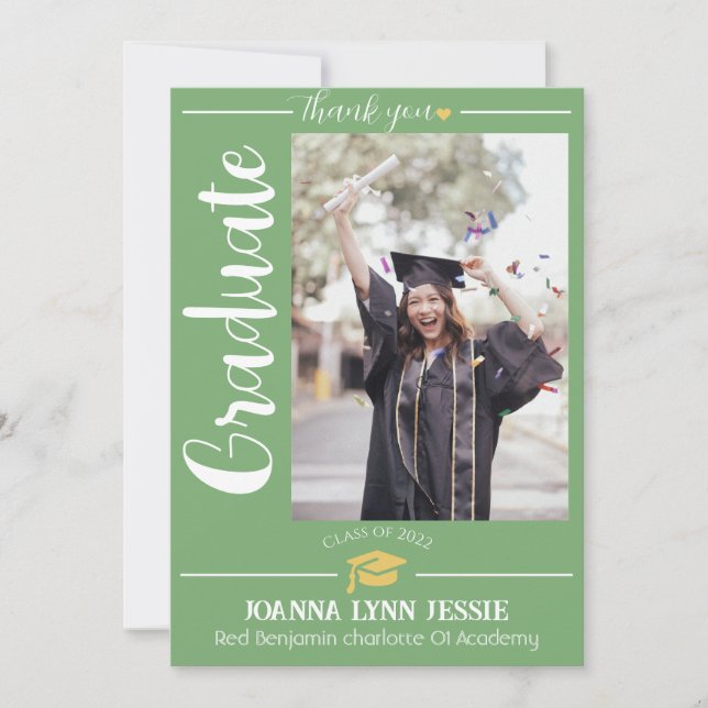 Simple Elegant Graduation gold Cap Thanks Script T Thank You Card (Front)