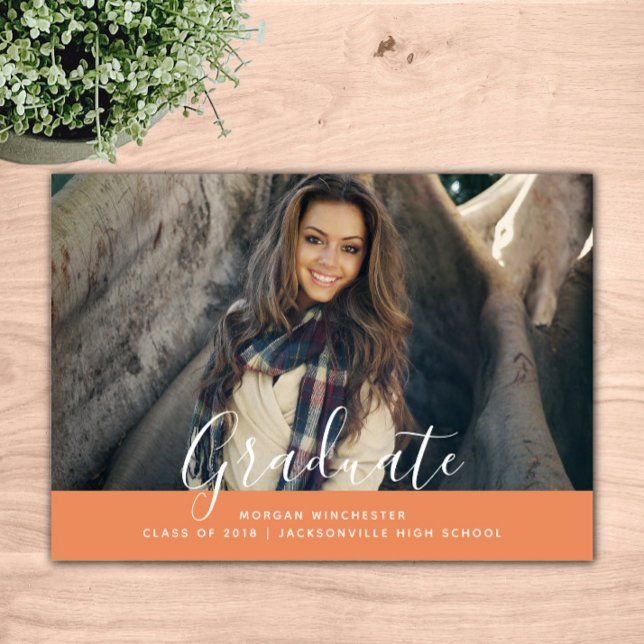 Simple Elegant Graduation Invite | Orange (Orange Simple Elegant Graduation Announcement)