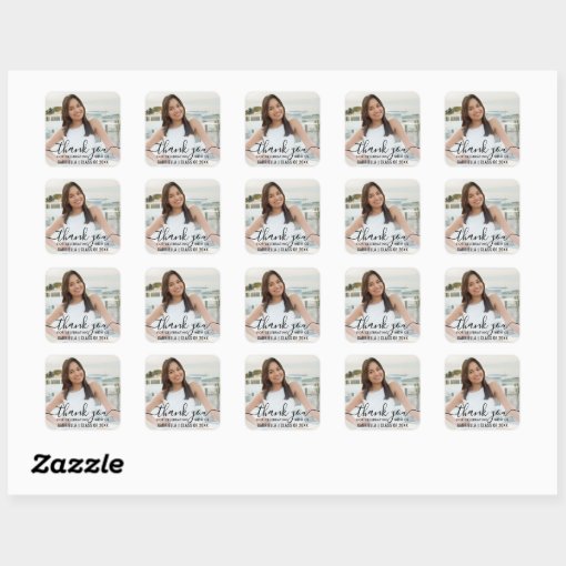 Simple Elegant Graduation Photo Thank You Square Sticker | Zazzle