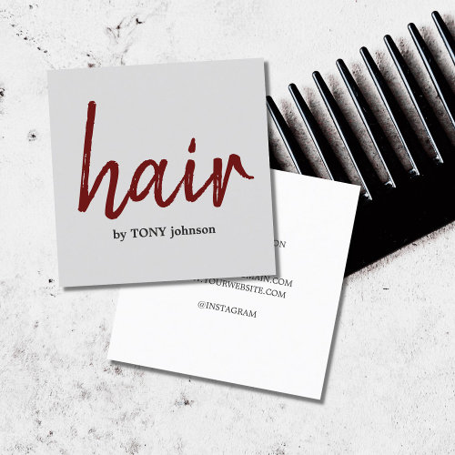 Simple Elegant Gray Brown Hair Stylist Square Business Card