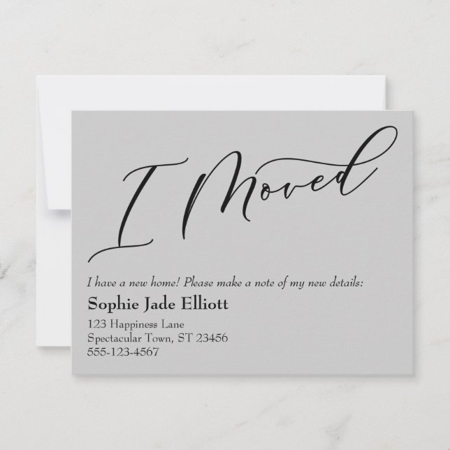 Simple Elegant Gray I Moved New Address Card (Front)