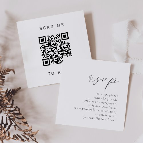 Simple Elegant Gray Script Wedding QR Code RSVP Enclosure Card